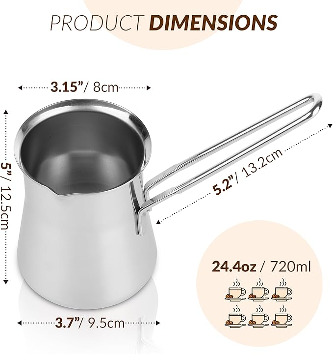 Quality Turkish Coffee Pot - Turkish Coffee Maker, Chai Pot, Arabic Coffee Pot, Briki Greek Coffee Pot, Greek Briki, Turkish Coffee Cezve, Turkish Coffee Pot Ibrik (24oz)