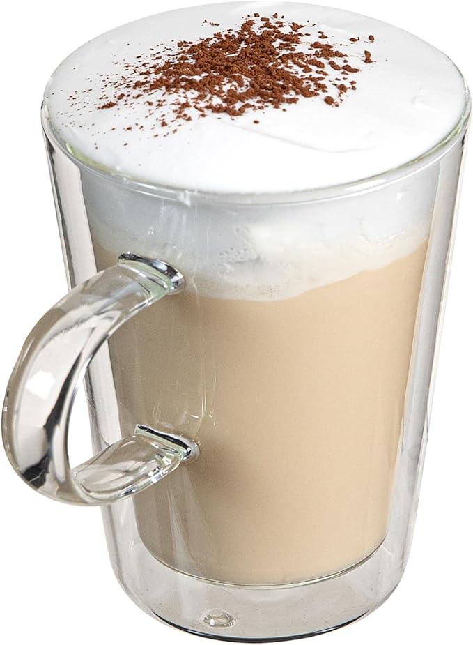 Restaurantware-Forma Professional 5.1 oz Double Wall Glass Mugs, 12 Insulated Coffee Mugs With Handle - Dishwashable, Reusable, Clear Glass Beverage Cups, Freezable, For Hot Or Cold Beverages