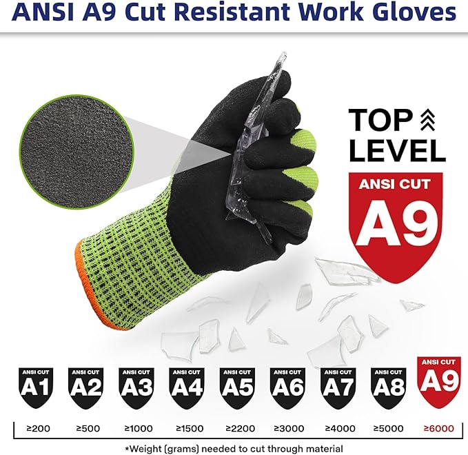 Schwer ProGuard Highest Level Cut Resistant Work Gloves PR3326 for Extreme Protection，ANSI A9 Cut Gloves with Reinforced Thumb, Non Slip, Non PFAS, Durable, Touch-screen, Yellow 2 Pairs（M）