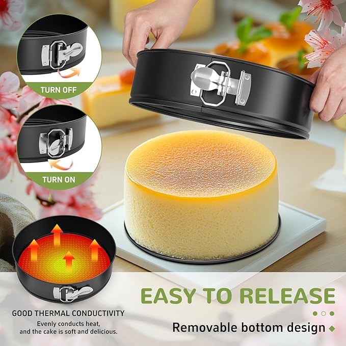 Springform Pan Set of 3 Pcs (4"/7"/9"), Non-stick Cheesecake Pans with Removable Bottom, Round Spring Form Cake Pans Set for Cheesecake, Cheese Cake Pans For Baking