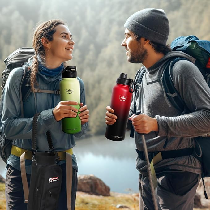 NATURE PIONEOR Insulated Water Bottles with Straw - 40oz Stainless Steel Vacuum Bottle with Holder/Carrier/Sleeve - Reusable 18/8 Food Grade 40 oz Water Jug
