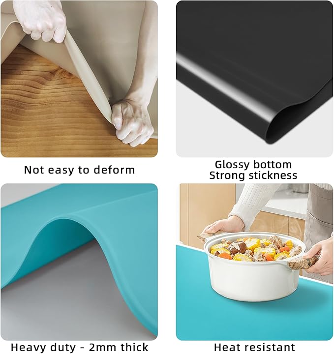 KVK 43.3×25.6in Silicone Mats for Kitchen Counter - Extra Large Silicone Mat Heat Resistant - Glossy Bottom Non Slip - Universal Painting Craft Resin Mat Table Countertop Protector, Dark Grey