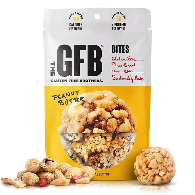 The GFB, Peanut Butter Protein Bites - Gluten Free Protein Balls – Non GMO, Soy Free, Vegan - Snack Size Plant Based Energy Balls, 4 oz (1 Count)