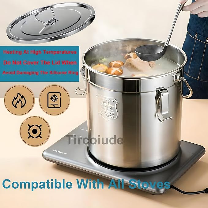 304 Stainless Steel Kitchen Airtight Canister, 12L 3.1 gal Rice Oil Food Storage Bucket Transport Can with andles Airtight Lid for Rice Flour Grain Coffee Bean Pail Container
