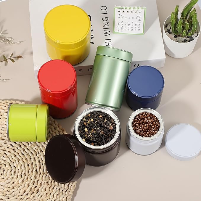 uxcell 2Pcs Round Tea Canisters, 4" x 4" Airtight Metal Tea Containers for Loose Tea, Coffee Beans, Spices - Durable, Compact, and Stylish Storage Tea Tin (Yellow)