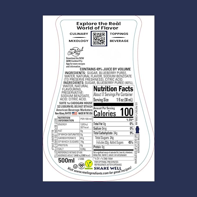 Blueberry Reàl Infused Exotics, Blueberry Puree Infused Syrup, 16.9 FL OZ Squeezable Bottle (Pack of 3)