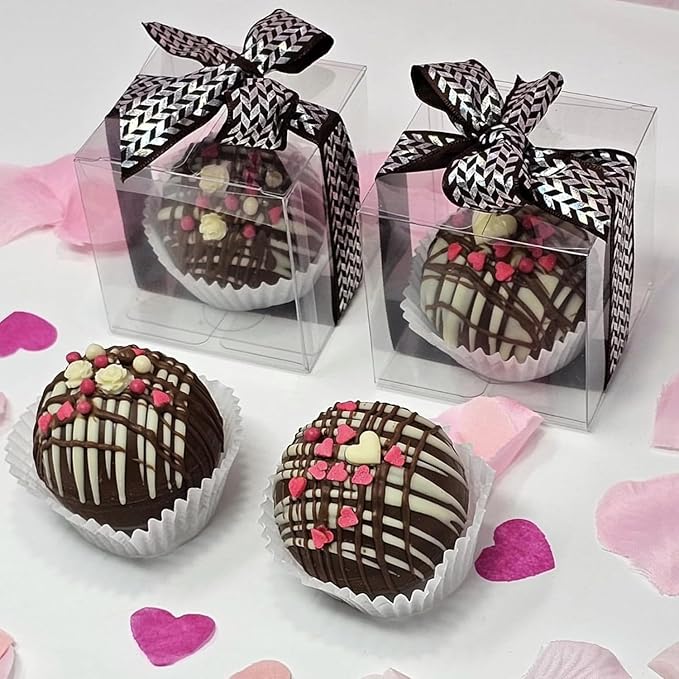 100 Pack 3x3x3 Inch Clear Plastic Bakery Boxes for Hot Chocolate Bombs, Small Pastries & Cookies