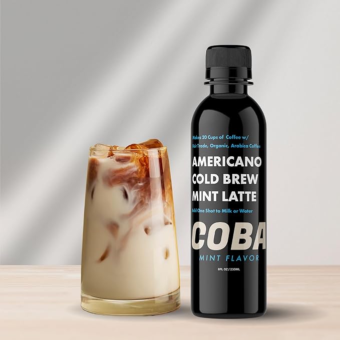 COBA Premium Coffee Concentrate – Bold & Extra Strong Cold Brew & Hot Coffee | 20 Cups per Bottle | Fair Trade Organic Medium Roast | Instant Iced Americano Latte | Dairy Free, Vegan, Gluten Free (Sweet Mint)