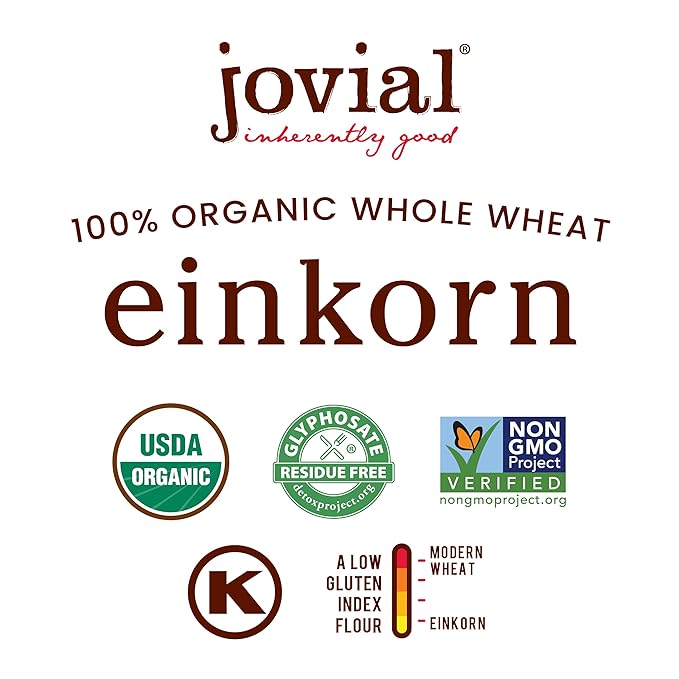 Jovial Organic Einkorn Whole Wheat Flour - Bread Baking Flour for Sourdough, High Protein, Non-GMO, Organic Pizza & Pasta Flour, European Italian Flour, Glyphosate Free - 32 Oz