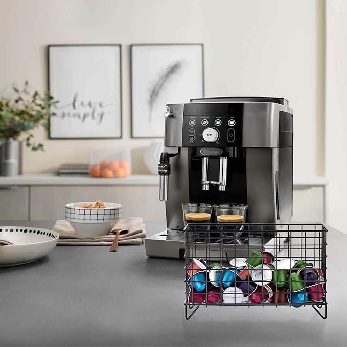 ELLDOO Coffee Pod Holder, Large Capacity Coffee Pod Organizer for K Cup Keuring Espresso Capsule Coffee Creamer, Metal Coffee Pod Storage Basket for Kitchen, Coffee Bar Decor (Black, Large)