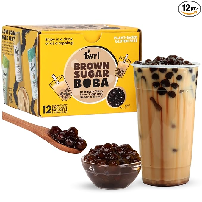 Brown Sugar Boba 12 Pack Box - Instant - Ready in less than 1 Minute - Plant-Based