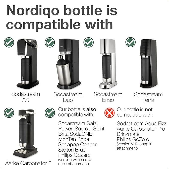 Stainless Steel Carbonating Bottle 33 oz | Compatible with Aarke Carbonator 3, Sodastream (Excl. model Aqua Fizz + Jet) and many others| Dishwasher Safe, No Expiration Date, BPA-Free