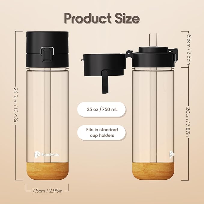 BobaMate® 25 oz Reusable Boba Cup & Tumbler with Lid, Straw, & Handle – Iced Coffee, Smoothie, Iced Matcha Cup – Spill-Proof, Shatter-Resistant, BPA-Free – Boba