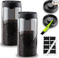 Vacuum Coffee Canister,2PCS 61FLOZ Borosilicate Glass Jar with Spare Airtight lid, Label & Brush, Coffee Bean Storage for Coffee Beans & Grounds (Shade Glass)