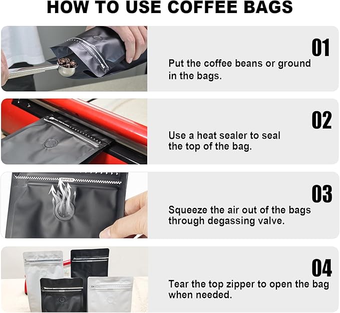 Coffee Bags with Valve(60pcs,16 oz,1 lb) Vented Coffee Beans Packaging Bags High Barrier Aluminumed Foil Flat Bottom Heat Sealed Side Zipper Resealable Storage Bag for Home or Business (White+Blue）