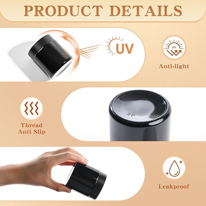 Glass Jars with Lids,Eco-Friendly Cosmetic Containers with Airtight Black Lids & Liners, Multi-Color Options for Cream, Lotion, Body Butter, DIY Skincare Travel Jars (Black, 4oz)