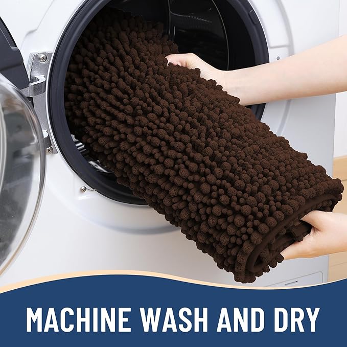 Arotive Luxury Chenille Bathroom Rug Mat, Extra Soft Thick Absorbent Shaggy Bath Rugs, Non-Slip Machine Wash Dry, Plush Bath Mats for Bathroom, Shower and Tub, 47x32, Brown