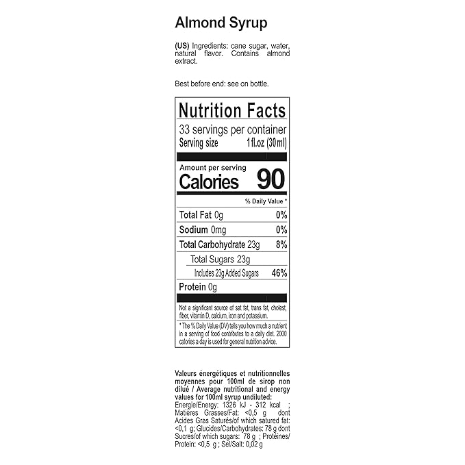 1883 Almond Syrup for Drinks – Made in France, Premium Beverage Mixer, 1 Liter Plastic Bottle