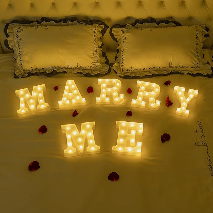Foaky LED Letter Lights Sign Marquee Light Up Letters Sign for Night Light Wedding/Birthday Party Battery Powered Christmas Lamp Home Bar Decoration(M Sign)