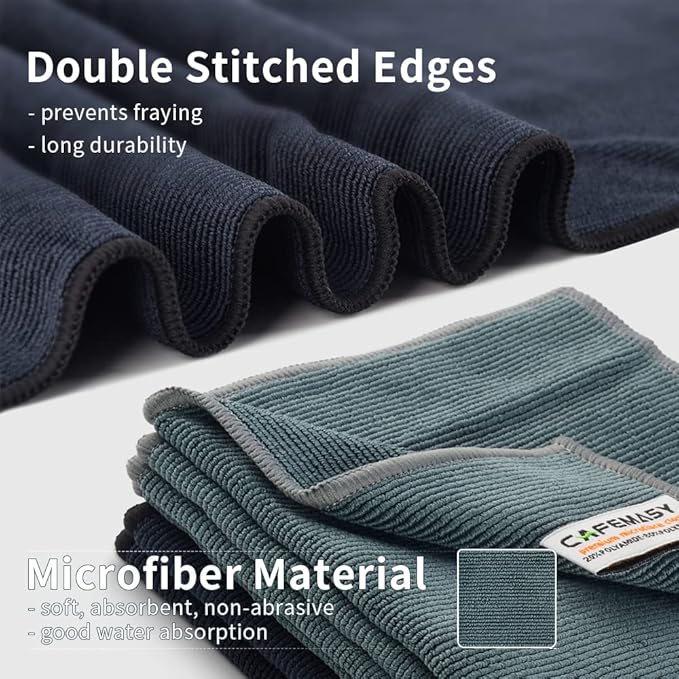 CAFEMASY Barista Cleaning Towel with Hook Set Pack of 3pcs Soft Barista Mirco Fiber Cloth for Cleaning Espresso Coffee Machine Steam Wand and Coffee Bar Counter