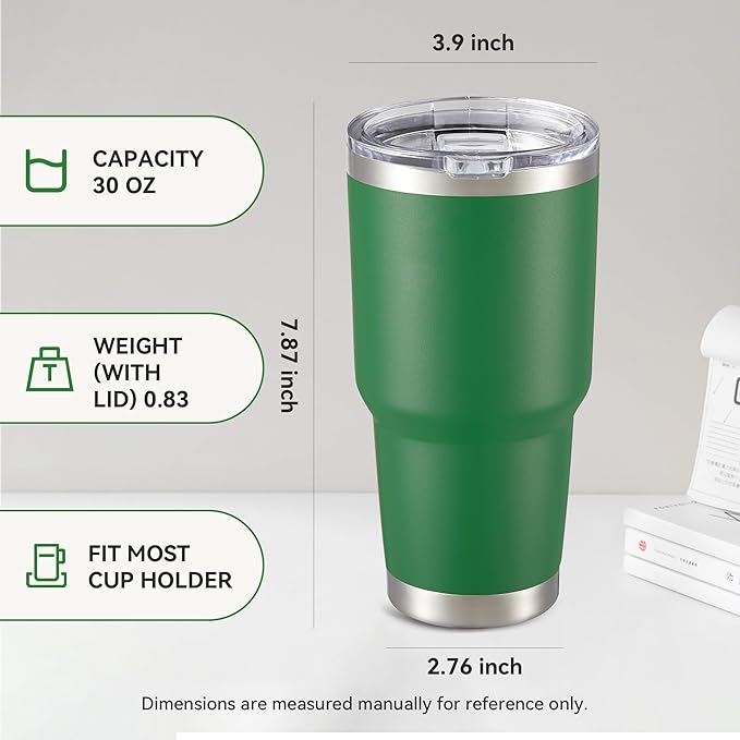 30 oz Tumbler with Lid Stainless Steel Tumblers Bulk Vacuum Insulated Cup Reusable Powder Coated Travel Mug Double Wall Leak Proof Cups Keep Cold Drinks for 12 Hours Dark Green, Set of 12