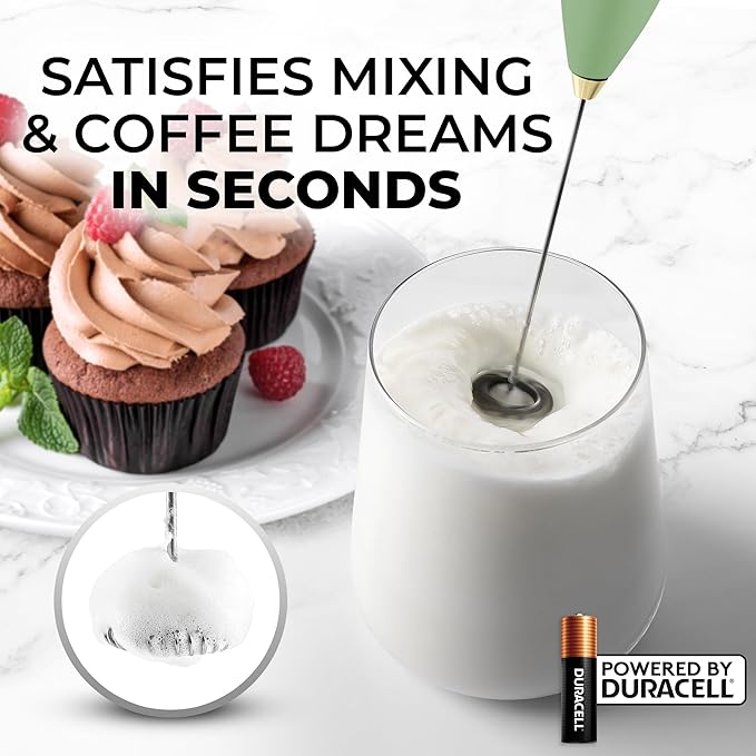 Zulay Kitchen Powerful Milk Frother Wand With 4 AA Duracell Batteries - Ultra Fast Handheld Drink Mixer - Electric Whisk Foam Maker for Coffee, Lattes, Cappuccino, Matcha & Creamer -