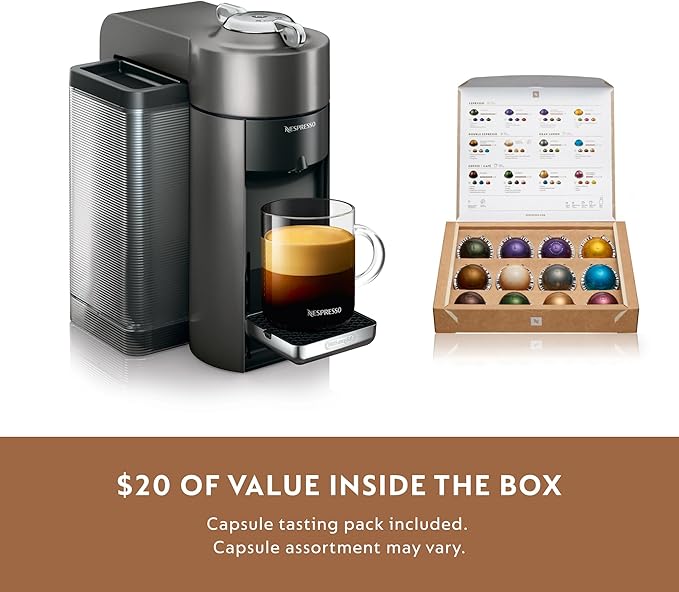 Nespresso Vertuo Coffee and Espresso Machine by De'Longhi with Milk Frother, 1000 Milliliters, Graphite Metal