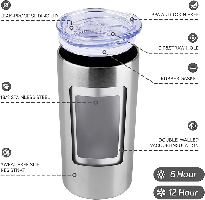 HASLE OUTFITTERS 12oz Skinny Tumbler Bulk, Slim Tumblers Set with Lid, Double Wall Stainless Steel Insulated Travel Coffee Mug, Durable Powder Coated Travel Water Cup(Stainless Steel, 12)