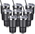 DOMICARE 30oz Tumbler Bulk with Lid and Straw, Double Wall Travel Coffee Mug, Insulated Vacuum Stainless Steel Tumblers, Powder Coated Tumbler Cup (Black, 8)