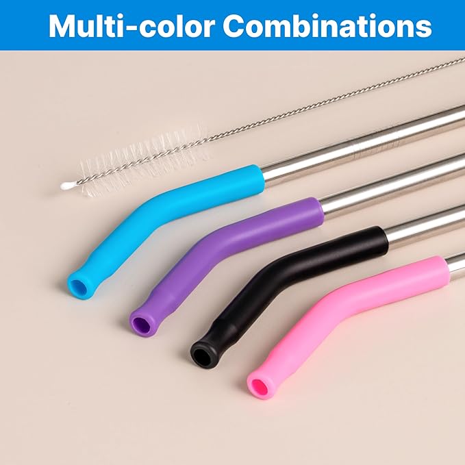 Metal Straws with Silicone Tip for 42 oz YETI Tumbler, 4 Pcs Reusable Stainless Steel Straws for 42 oz YETI, 30oz Stanley Cup(Color 2)