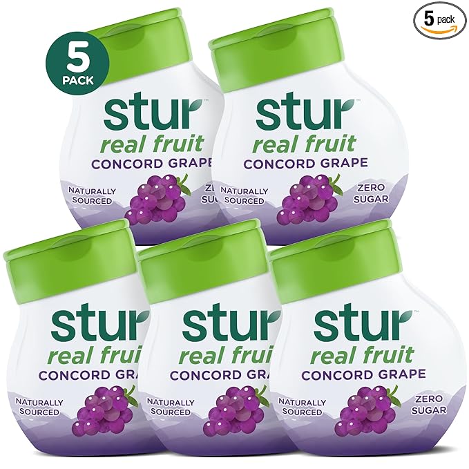 Stur Liquid Water Enhancer | Concord Grape | Naturally Sweetened | High in Vitamin C & Antioxidants | Sugar Free | Zero Calories | Keto | Vegan | 5 Bottles, Makes 120 Drinks