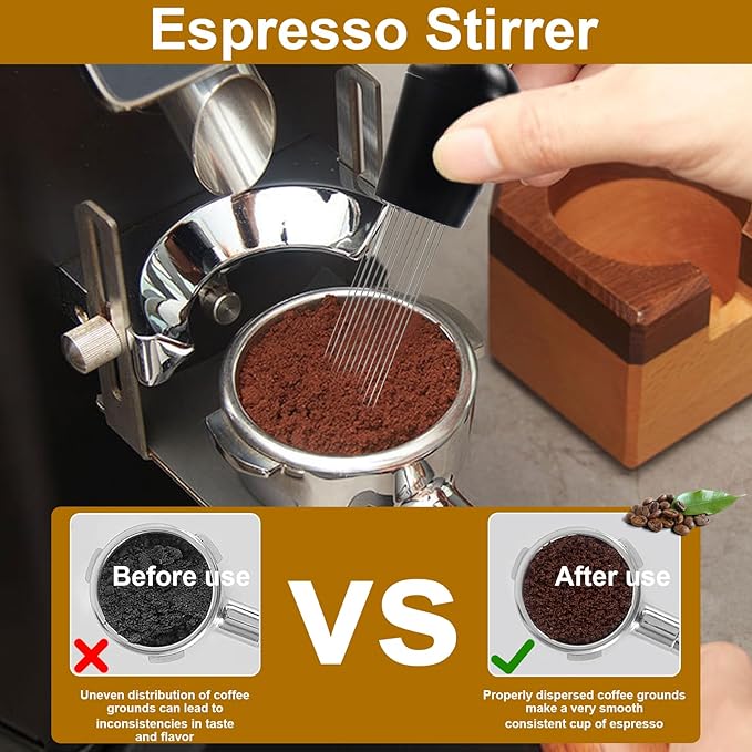 Coffee Espresso Tamper 51mm with WDT Tool Calibrated Spring Loaded,wdt tool espresso and Silicone Tamper Mat,Dosing funnel and coffee puck screen,Black espresso accessories Tool,12 replacement needles