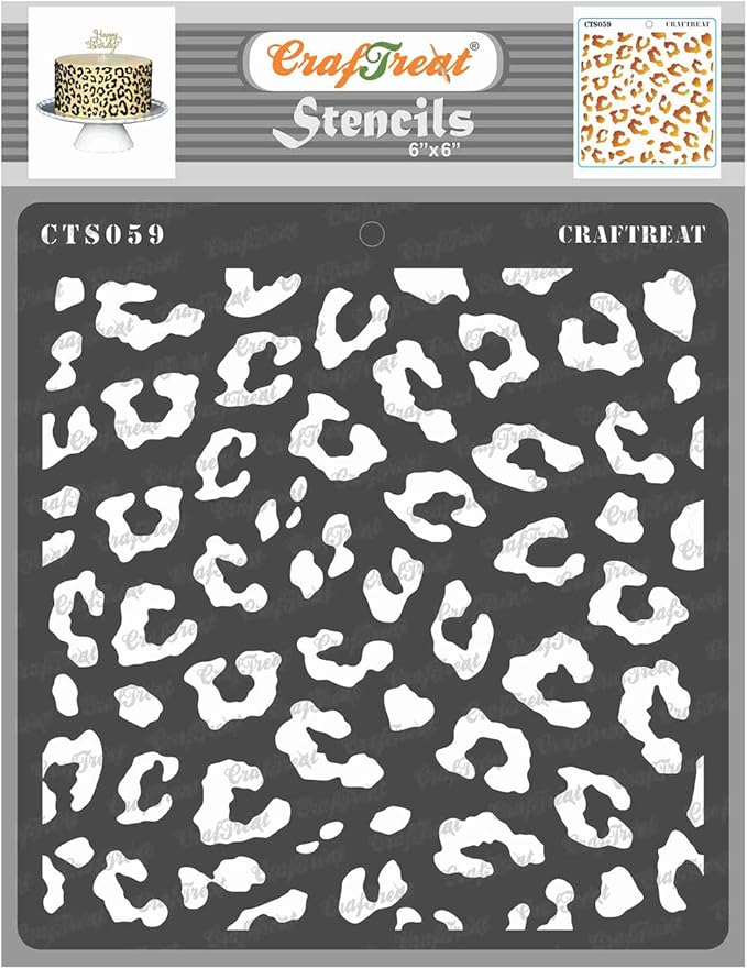 CrafTreat Reusable Cheetah Print Stencil – 6x6 Inch Cheetah Skin Pattern for Cake Decorating, Furniture Painting, DIY Crafts, and Home Décor Projects