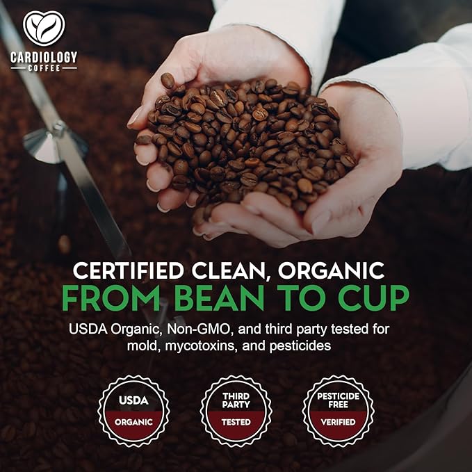 Cardiology Coffee – Decaf Coffee Beans – USDA Certified Organic, Mold Free 12oz Premium Whole Bean Coffee Medium Roast – Decaf Espresso Beans with Swiss Water Decaf and Antioxidant Benefits – Heart Healthy Lifestyle
