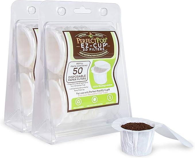 Perfect Pod EZ-Cup Disposable Paper Filters with Patented Lid Design for Reusable Coffee Pods (2)