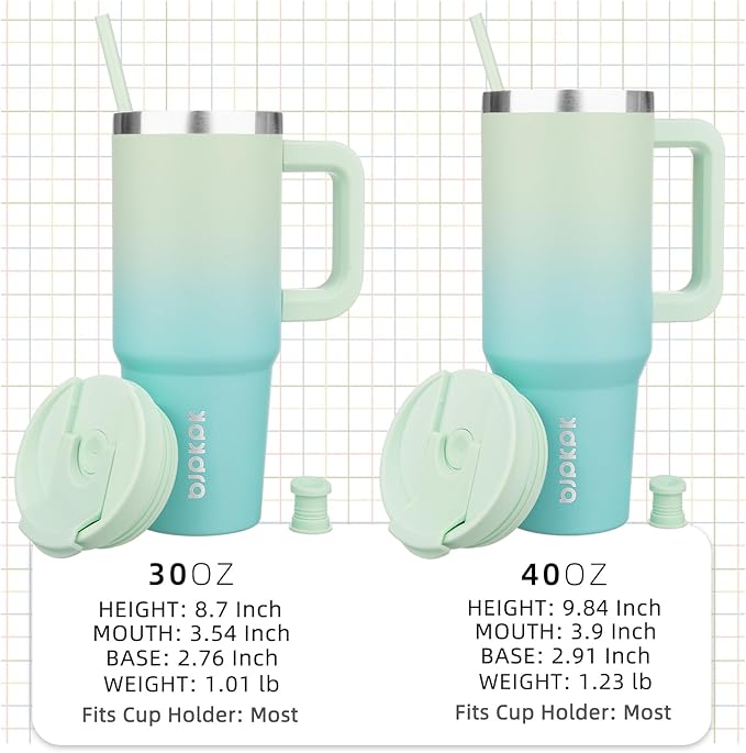 BJPKPK 40 oz Insulated Tumbler With Lid And Straw Stainless Steel Tumblers Cup With Handle For Women And Men,Mint