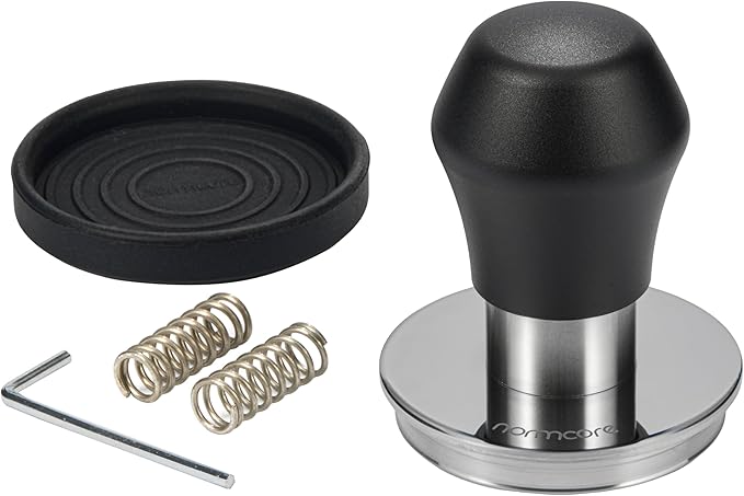 Normcore 51mm Coffee Tamper V4.1 Mini, Spring-Loaded with Click Feedback, Self-Leveling Stainless Steel Flat Baffle, Compatible with 51mm Espresso Machines Portafilter, Black