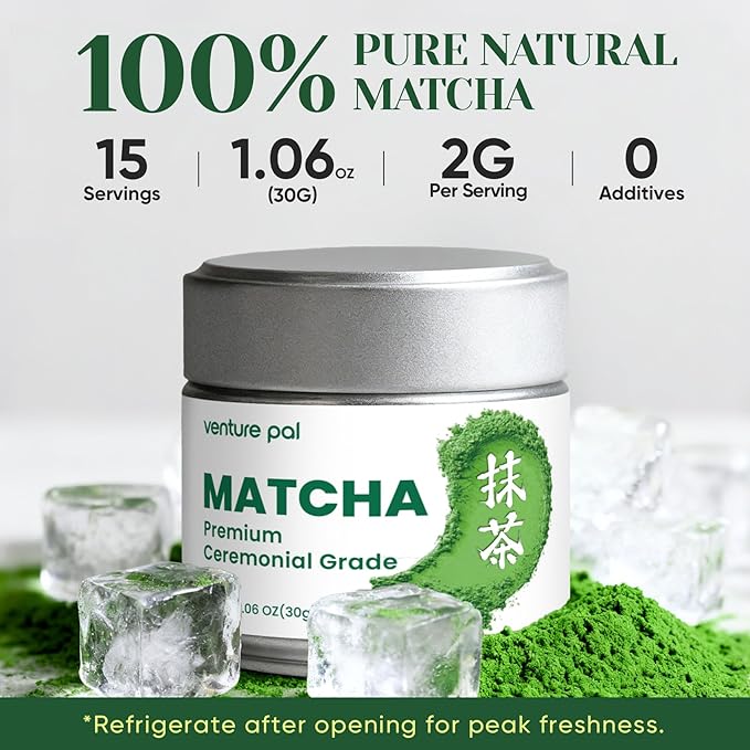 Venture Pal 100% Pure Premium Ceremonial Grade Matcha Powder, First Harvest Green Tea Powder - First Harvest, Vegan, Gluten-Free, No Additives, (30g/1.06oz）