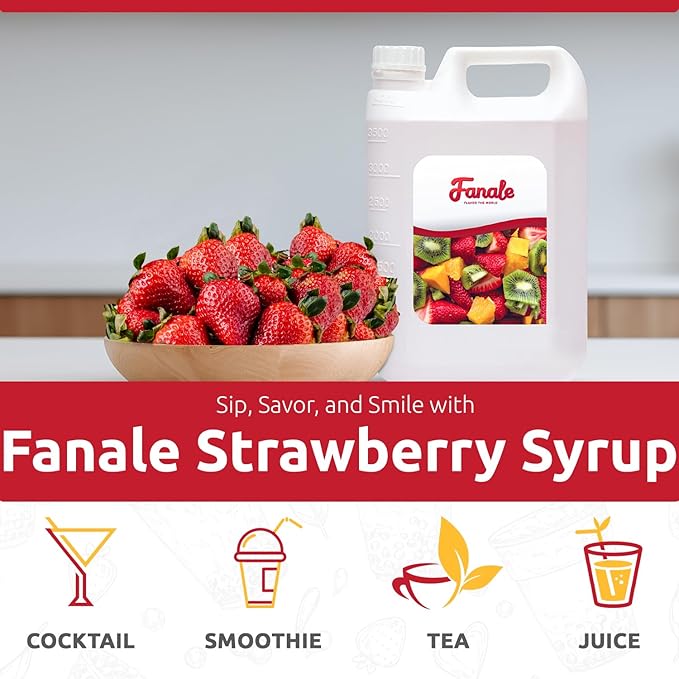 Fanale Premium Flavoring Concentrated Syrup for Bubble Tea | Strawberry Flavor Syrup | for Boba Tea, Smoothies, Slushes, Desserts | 11 pound Pack of 4 | SRP010-CS