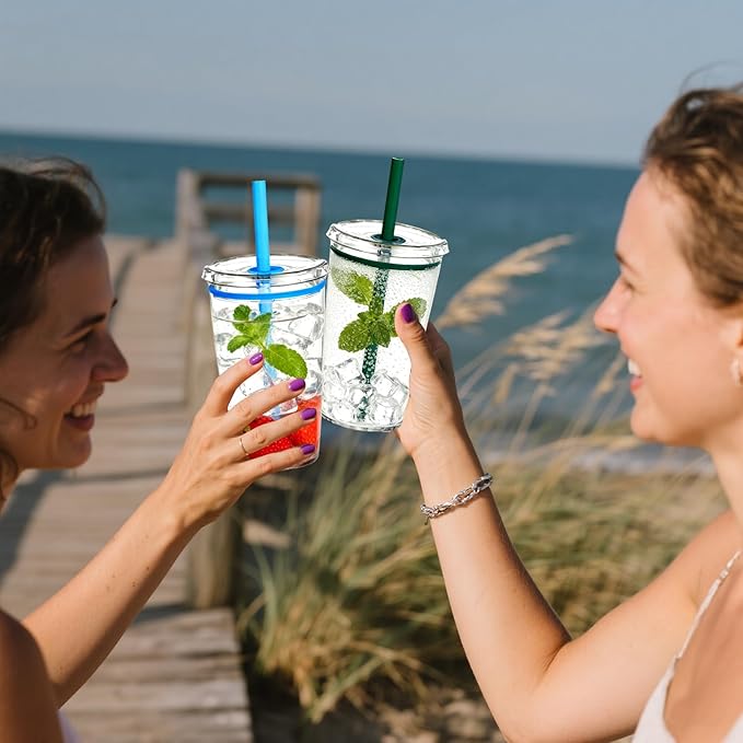 Clear Tumbler Cup, 16 oz Plastic Iced Coffee Cup with Lid and Straw, 6 Pack, Reusable and Dishwasher Safe, for Gatherings and Outdoor Adventures (6, Solid Color)