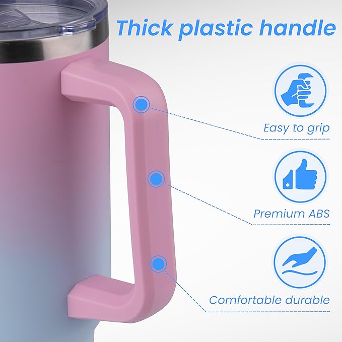 DOMICARE 40 oz Tumbler with Handle and Straw, Stainless Steel Tumbler with Lid and Straw, Reusable Vacuum Insulated Cup, Travel Coffee Mug, Dreamy Pink Blue, 4Pack