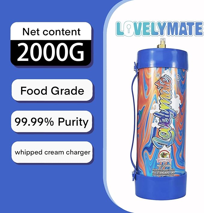 Whipped Cream Charger Tank 3.3L 2000G Whip Cream Charger Cylinder Food Grade Flavored (Tips Included) (4, Rainbow candy)