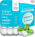 Neuro Energy & Focus Mints, Extra Strength - Sugar Free Breath Mints with 100mg Natural Caffeine, B Vitamins & L-Theanine - Vegan Brain Supplement for Exercise, Study & Daily Focus - Peppermint, 72 ct