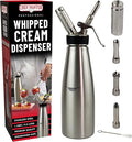 Chef Master (1 Pint / 0.5 Liter) Stainless Steel Whipped Cream Dispenser - Decorating Tips for Desserts, Latte + Cleaning Brush - Whip Cream Dispenser Canister for Home, Bakery or Restaurant - 90078