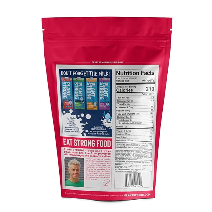 Rip's Big Bowl - PLANTSTRONG Berry Almond Cereal (6-Pack) Non-GMO Whole-Grain Plant-Based Oil Free Pack of 6 x 14oz Bags