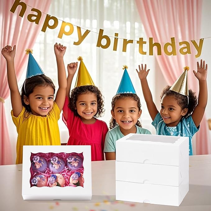 8x6x2.5 Inch 8PCS Baking Boxes with Window for Pastry,Treat,Macaron,Dount,Cookies,Chocolate Covered Strawberries,White Bakery Boxes Strawberry Boxes,Muffins