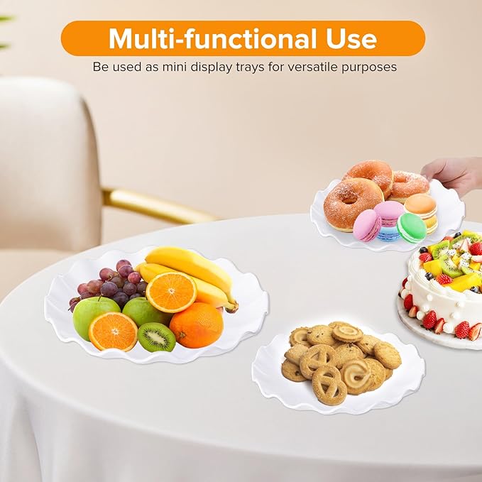 Hoedia 3 Tier Cupcake Stand Tower, Plastic White Cup Cake Holder for Dessert stands, Tiered Serving Tray for Tea Party, Birthday Party, Wedding Decor and Baby Shower(Round Wave)