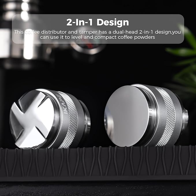 IKAPE Coffee Products, 58mm Coffee Distributor & Hand Tamper, Adjustable Depth Espresso Distributor Fits All 58mm Espresso Portafilter(Silver))