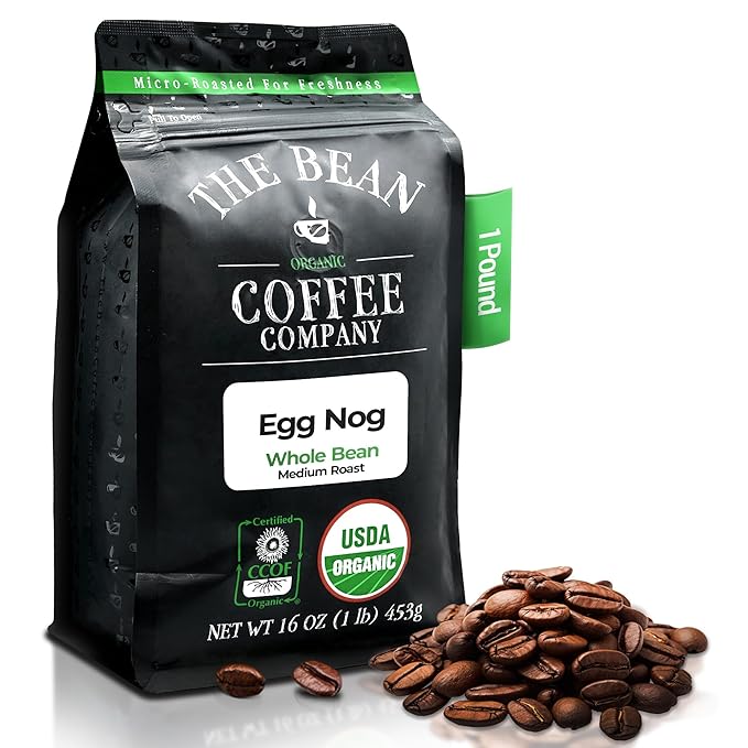 The Bean Organic Coffee Company Egg Nog, Medium Roast, Whole Bean Coffee, 16-Ounce Bag