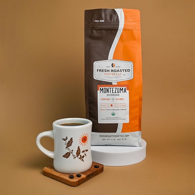 Fresh Roasted Coffee, Organic Montezuma Sunrise| USDA Organic, Kosher | Medium Roast 5 lb (80 oz) Ground